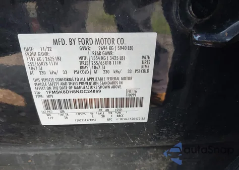 2022 Ford Explorer Xlt from USA, damaged, VIN 1FMSK8DH8NGC24869